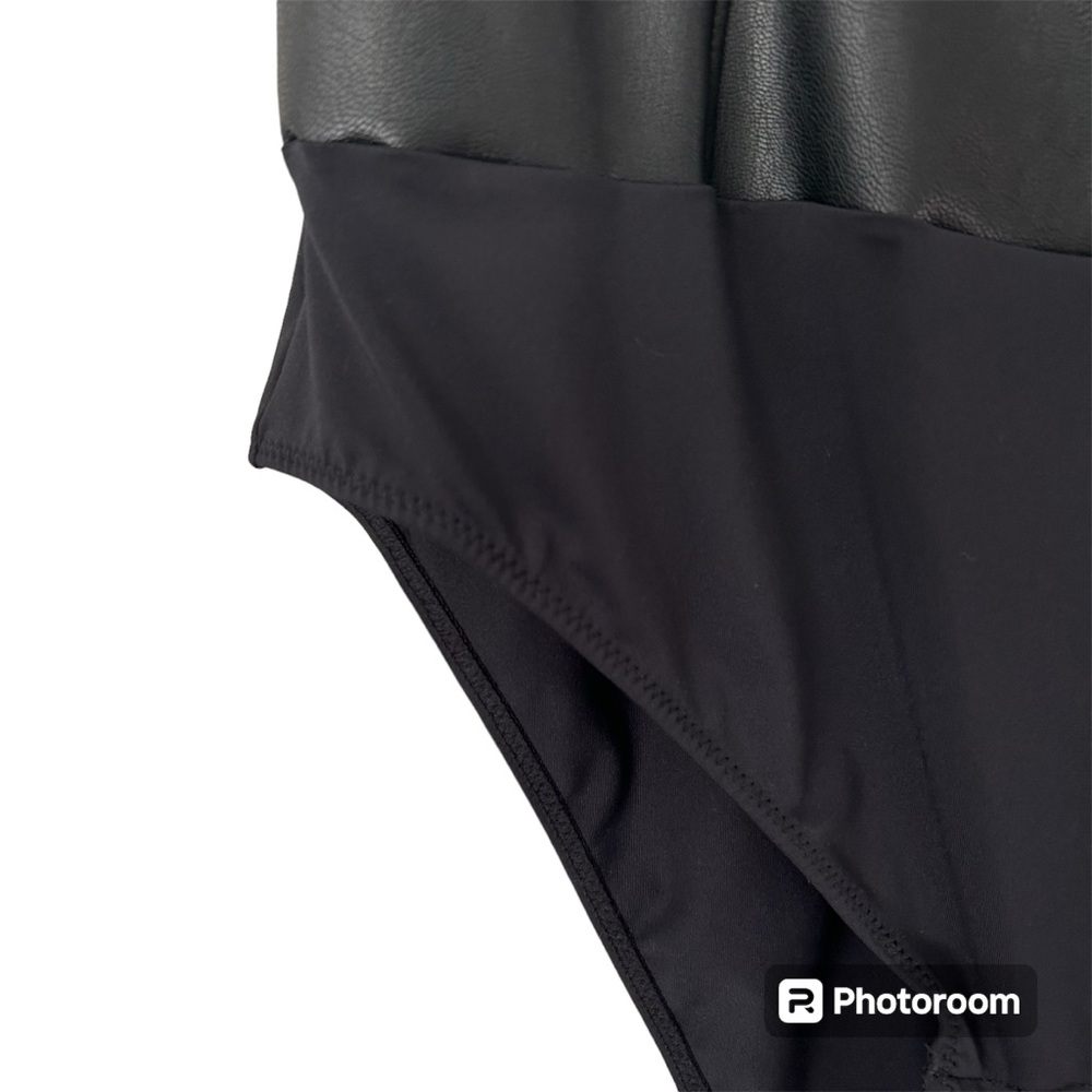 NWT INC Faux Leather Sleeveless Bodysuit, Black, Size Large - Picture 3 of 9